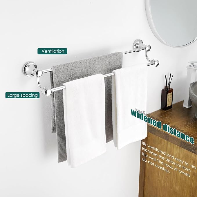 Hoimpro Double Towel Bar Towel Rack for Bathroom Wall Mounted Chrome | Adjustable 16-26 In,Wall Mounted Towel Holder, Stainless Steel, Rustproof, Towel Bar Rod Hanger Hardware Accessories Hotel