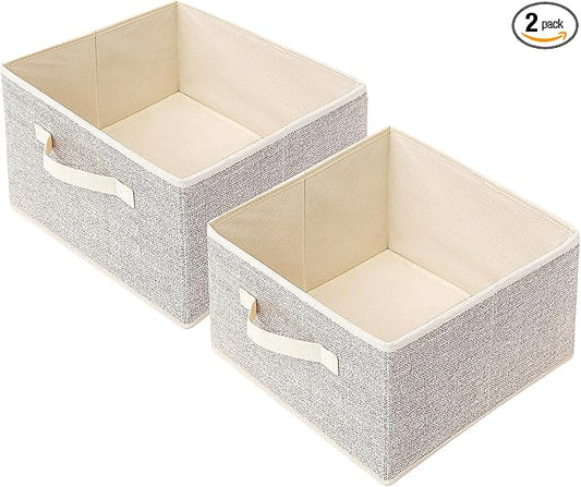 Storage Baskets, 11-Inch Woven Fabric Bins, Storage Cubes with Reinforced Handles, Organizer Bins for Closet Shelves, Foldable, for Toys, Clothes, Natural Beige (2PCS/Beige-11*11*7.8inch)