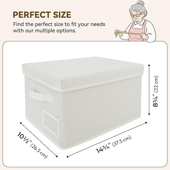 GRANNY SAYS Storage Baskets for Organizing, Linen Closet Shelf Organizers and Storage Containers with Label Holder, Large Storage Bins with Lids for Bedroom, Ivory, 3-Pack