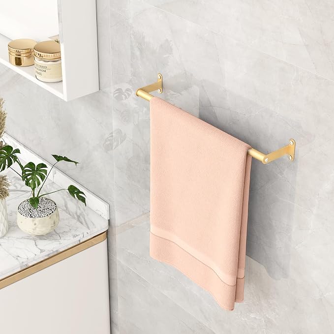 MKO Towel Bar for Bathroom Wall, 16 Inch Single Towel Rod Rack, Gold | Heavy Duty Stainless Steel, Towel Racks for Bathroom, Wall Mounted, Hand Towel Holder