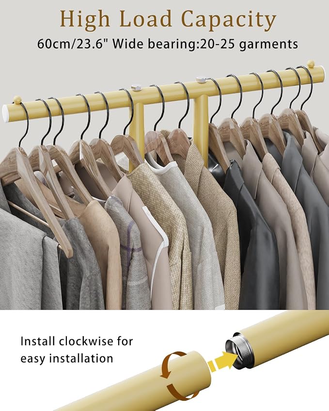 OUTBROS Large Metal Coat Rack Freestanding with Rock Base, Gold | Standing Garment Storage for Indoor - 23.6" Wide Heavy Duty Clothe Rack Metal Clothing Hanger Rack