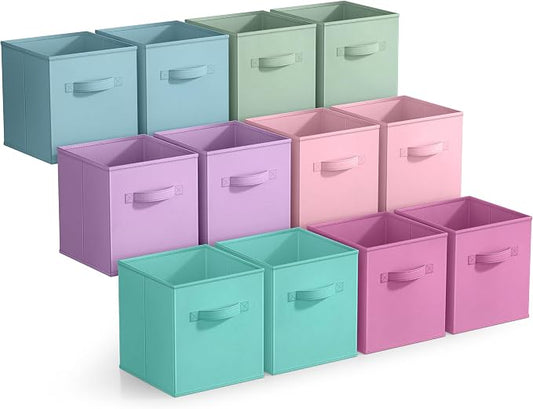 Sorbus 13 Inch Storage Bins - Sturdy Collapsible Fabric Storage Cubes with Handle - 12 Foldable Baskets for Organizing Clothes, Toys, Books - Storage Baskets for Shelves, Closets