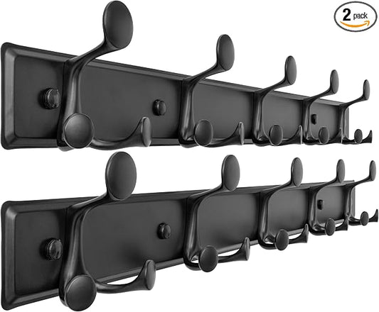 SKOLOO 15 Hooks Wall Mounted Coat Rack, 30 Inch Modern Coat Hanger for Entryway, Bathroom, Garage, Lightweight with 16 Inch Stud Spacing Design, Matte Black(Pack of 2)
