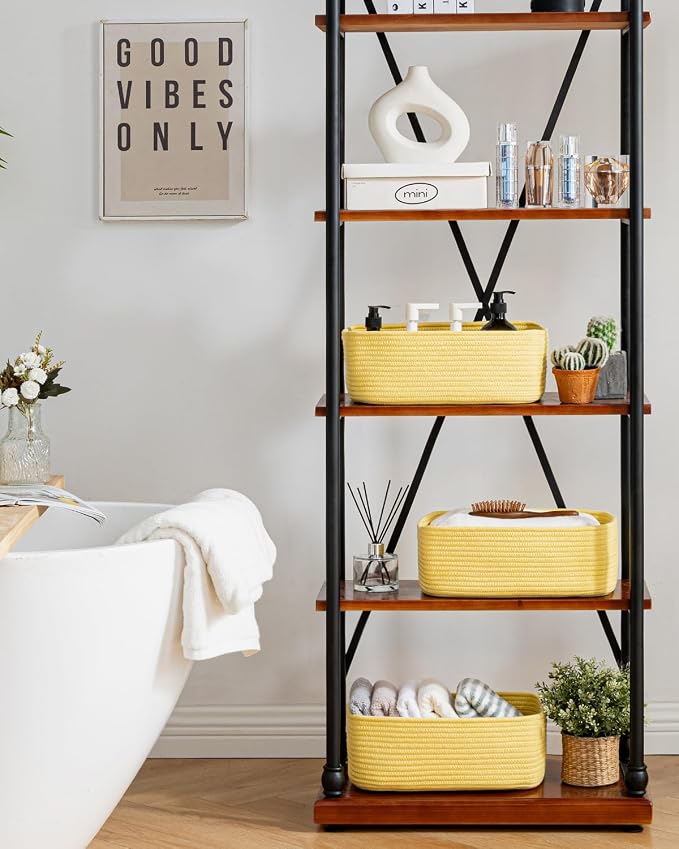 KALLAX Small Woven Storage Basket for Organizing, 13.5x9.5x5 inches, 3 Pack | Shelf baskets for closet organization, toy storage and home decor, Perfect as empty gift baskets for holidays, Yellow