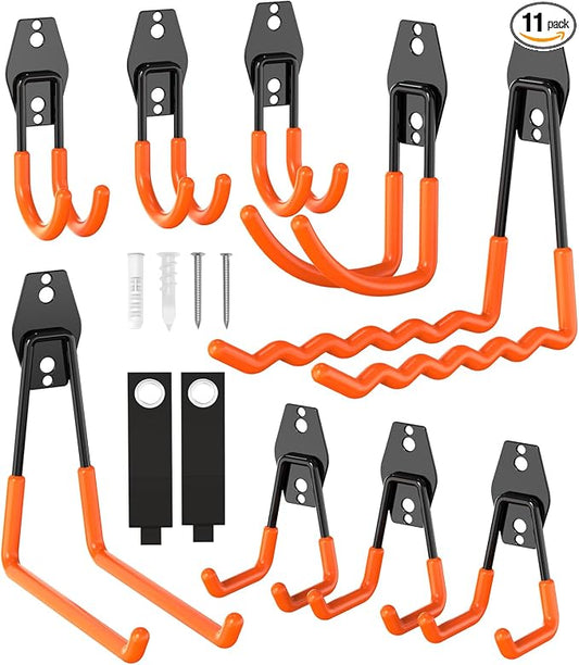 Heavy Duty Garage Hooks 11 Pack, Garage Storage Hooks with Non-Slip PVC Coating, Utility Steel Wall Mount Hook for Bike, Ladder, Tools, Hose & Garage Organization