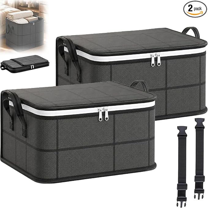 Spacious Moving Foldable Storage Bin with Reinforced Handles & Zipper，S：2 | XXL Foldable Large Capacity Storage Bag for Bedding, Blankets and Seasonal Clothes