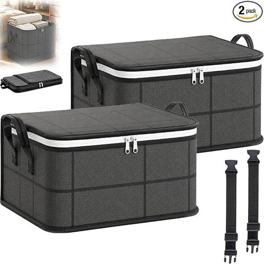 Spacious Moving Foldable Storage Bin with Reinforced Handles & Zipper，S：2 | XXL Foldable Large Capacity Storage Bag for Bedding, Blankets and Seasonal Clothes