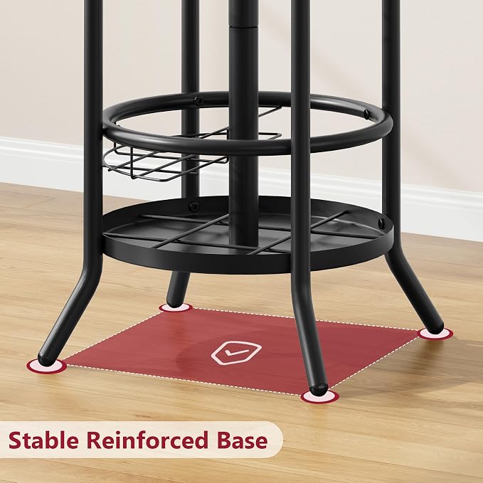 Tajsoon Coat Rack with Umbrella Holder, Coat Stand With 16 Hooks, Black | 2-In-1 Design, Coat Tree Freestanding, Durable & Stable, Space-Saving, For Living Room, Bedroom, Office