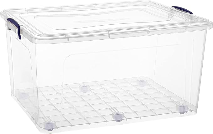Superio Clear Storage Box with Wheels, 85 Qt Heavy Duty Container with Lid, Stackable Rolling Bin for Home, Garage, Closet Organization- Toys, Linen, Tools, Clothing, Supplies, Camping Accessories