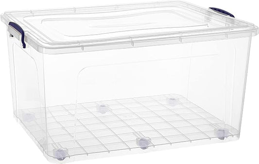 Superio Clear Storage Box with Wheels, 85 Qt Heavy Duty Container with Lid, Stackable Rolling Bin for Home, Garage, Closet Organization- Toys, Linen, Tools, Clothing, Supplies, Camping Accessories