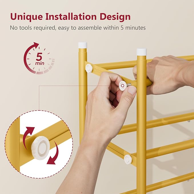 Expandable Shoe Rack for Closet 4 Tier, 28“-41“Stackable, Gold | Adjustable Shoe Organizer Closet Shoe Rack Floor, Metal Shoe Shelf Storage for Entryway, Closet, Garage, Front Door Entrance