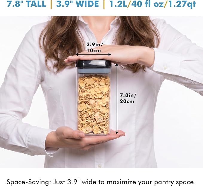 Shazo Airtight Food Storage Containers with Lids - 6 PC BPA Free Clear Plastic Cereal Containers with Easy Lock Lids for Kitchen and Pantry Organization for Snacks and Pasta - 1.2L