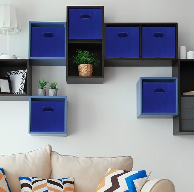 Simple Houseware 11-Inch Foldable Cube Storage Bins with Handles, Dark Blue | 6-Pack Lightweight & Durable Structure Fabric Cubes Organizer for Closet or Shelves