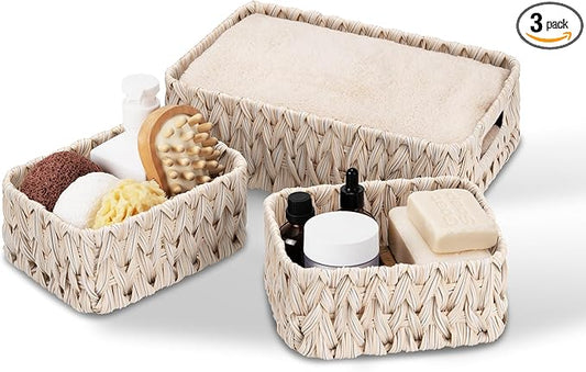 Granny Says Wicker Baskets For Shelves, Woven Wicker Basket Small | Small Woven Storage Baskets for Shelf, Rattan Basket For Organizing, Wicker Basket Set, 3-Pack Small Waterproof Baskets