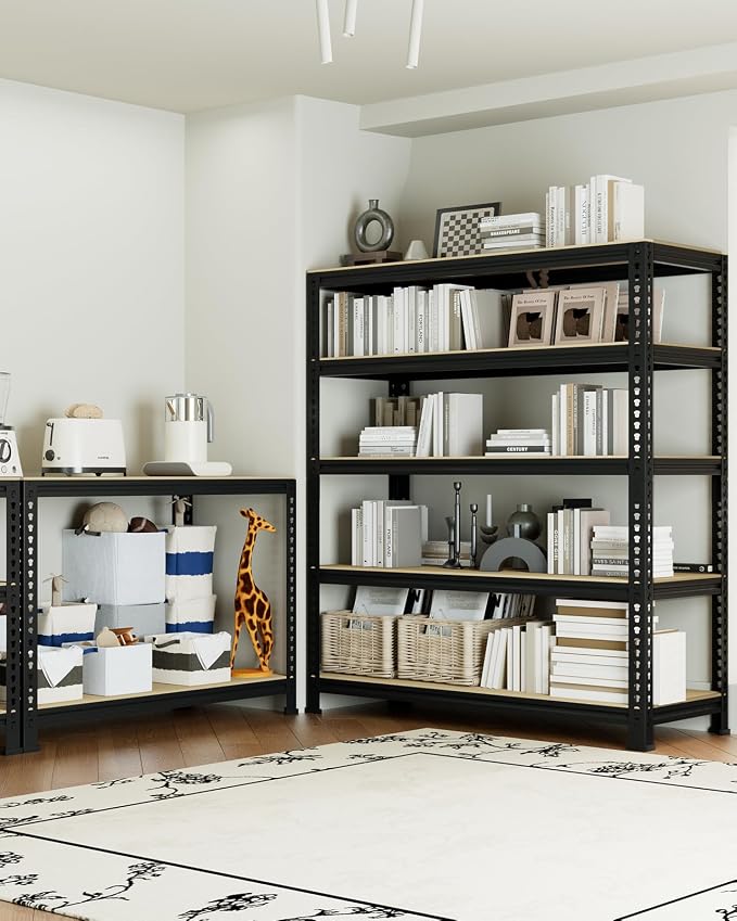 PrimeZone 5-Tier Garage Storage Shelves, Adjustable Metal Shelving, Black | 32"W x 16"D x 63" H, Heavy-Duty Metal Frame & Connectors, FSC MDF Boards, Deep Storage for Garage, Pantry, Closet, Warehouse