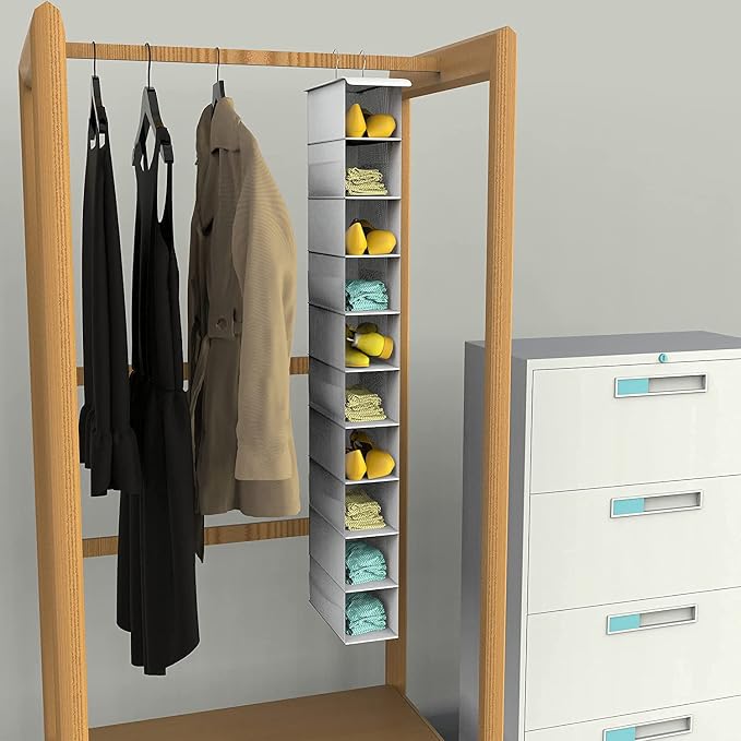 Libeder 10-Shelf Hanging Shoe Organizers with Side Pockets, White | Hanging Closet Organizer with Side Pockets for Wardrode,Dorm, Folding Shoe Racks, Space Saving Hanging Shelves with Hooks