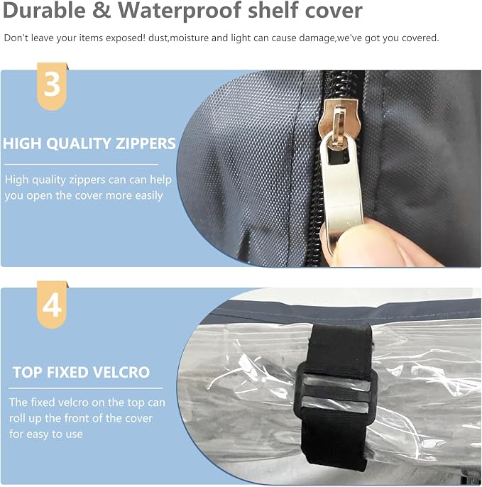 Waterproof Shelf Cover,600D Heavy Duty Dustproof Storage Wire Rack Covers,Outdoor Shelving Covers for Wire Shelves with Zipper 36''x18''x72'',Clear Front.