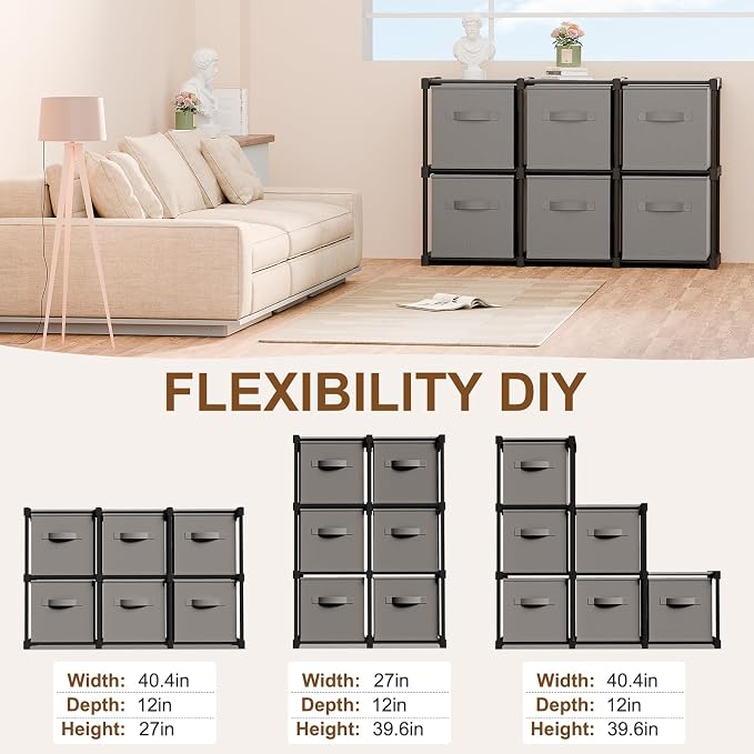 Briwooody 6 Cube Storage Organizer Storage Bins Shelf,Grey
