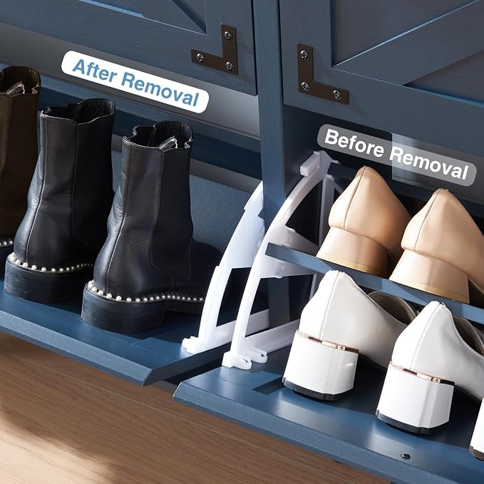 Barnyatoh Farmhouse Shoe Storage Cabinet,Shoe Organizer with 4 Flip Drawers | Freestanding Hidden Slim Narrow Shoe Rack Cabinet,Barn Door Design, Wood Shoes Organizer for Entryway,Foyer,Hallway,Navy Blue