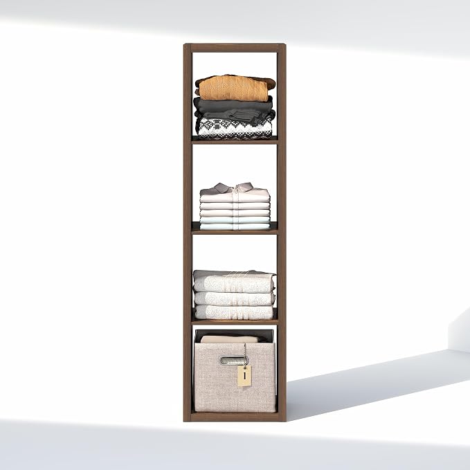 Furinno Cubic Extra Thick 4-Cube Closet Organizers and Storage, Amber Pine | 14.6 x 16 x 58 in, Vertical Open Shelf Closet Storage, Closet Organizer, for Wardrobe, Bedroom, Living Room