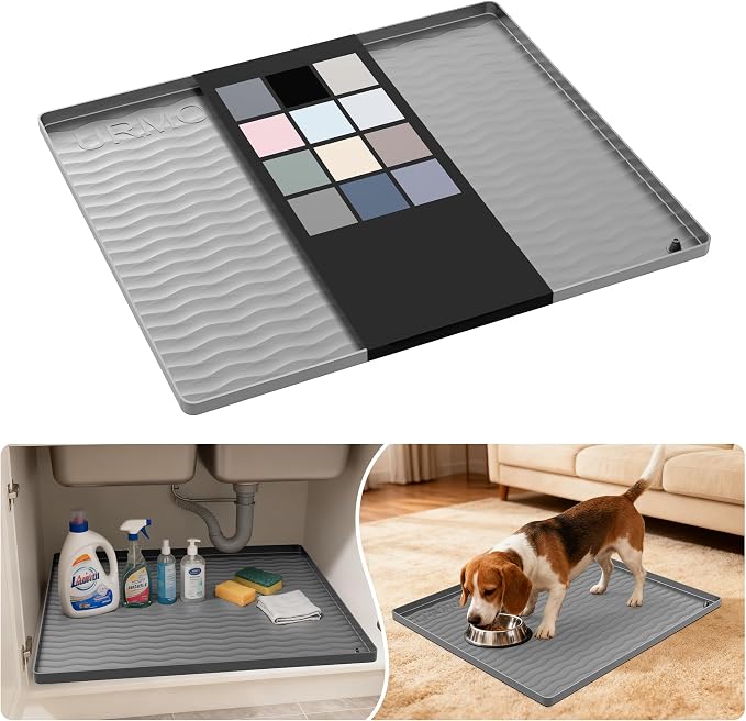 URMONA Waterproof Silicone Under Sink Mat 22'' x 19'' Shelf Liner for Kitchen and Bathroom, Cabinet and Counter Protector, Storage and Organizers, Litter Mat, Pet Cat Puppy Essentials(Beige)