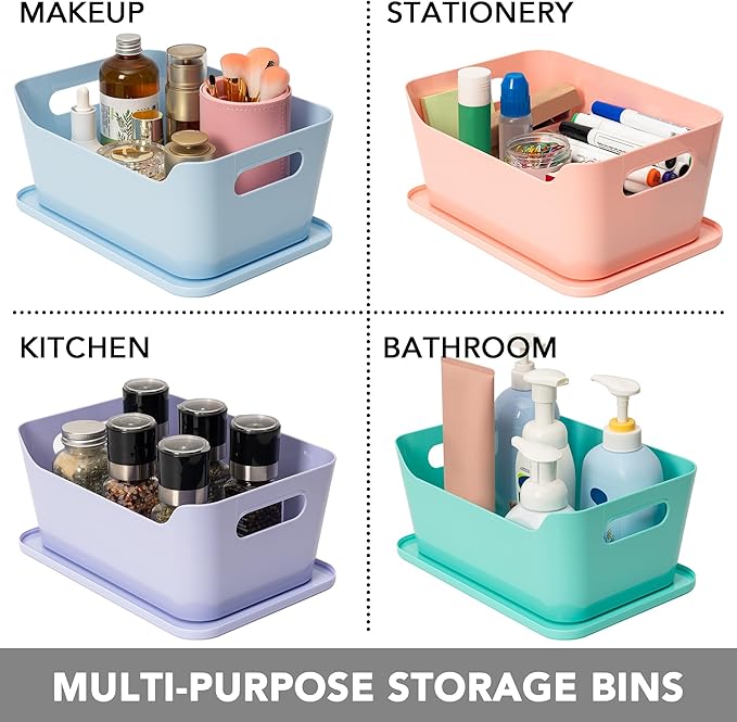 Tiawudi 12 Pack 4.5L Storage Bins with Lids, Plastic Storage Baskets for Home Classroom Organization, Multi-Use Organizer Bins for Cabinet, Pantry, Drawer, Countertop or Shelves, Colorful Containers