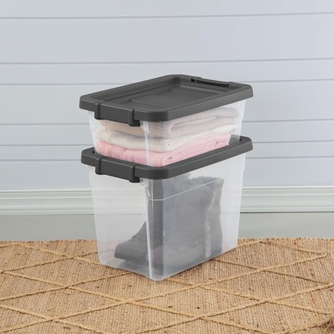 Sterilite Modular Stacker Box with Latching Lid, 16 Quart, 12-Pack | Clear Plastic Storage Bins - Stackable Organizing Container Boxes for Closet, Bathroom, and Office