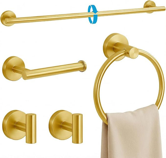 5 Piece Brushed Gold Bathroom Hardware Set, 24 Inch Bathroom Hardware Set Towel Racks for Bathroom, SUS304 Stainless Steel Wall Mounted Bath Towel Bar Set