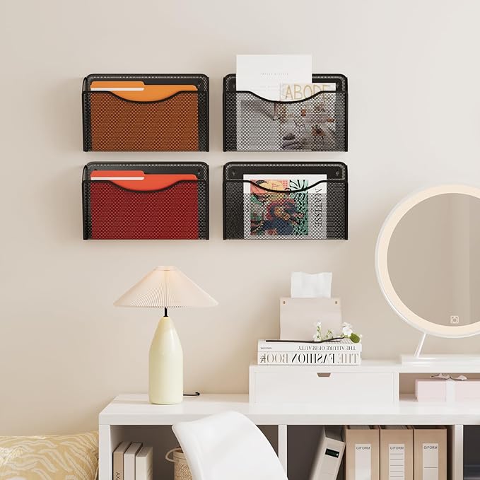 MINDEPOT Wall File Organizer, Hanging Wall File Holder, 1 Pack, Black | Heavy Duty Iron, Metal Mesh Wall Mount, Single Pocket, Mail Organizer, for Office School Classroom Home, Letter A4 Size