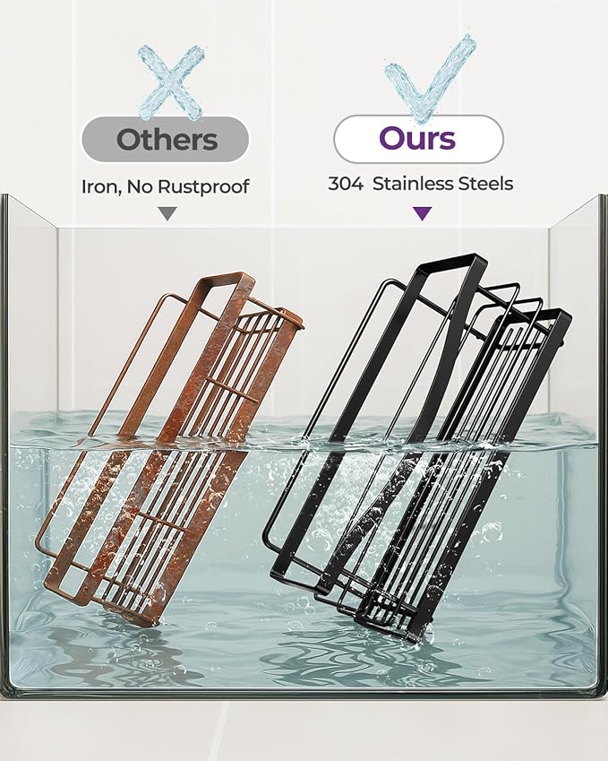ODesign 3 Pack Adhesive Shower Caddy,Stainless Steel Shower Shelves,Black | No Drilling Shower Shelves Rack,Rustproof Shower Organizer with Soap Holder,Shelves for Bathroom Storage & Home Decor