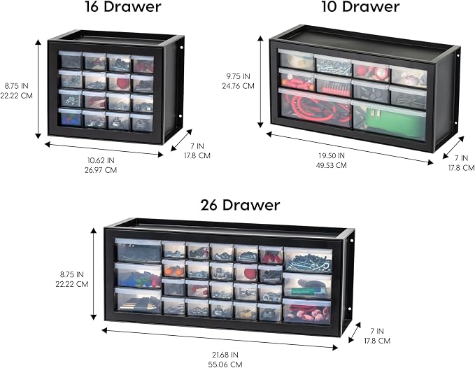 IRIS USA 26-Drawer Teacher Toolbox, Stickers, Markers, Made in USA, Black | Wall mountable, Stackable, Craft Supplies, Building Bricks, Crayons, Beads Organizer