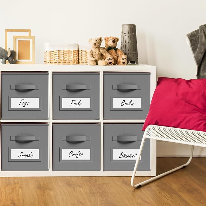 Teenyyou 10 Pack Fabric Storage Cubes 11 Inch Collapsible Cube Bins with Label Window & Handle Foldable Organizers Baskets for Shelf Closet Nursery Kids Room Clothes Book Toy(Gray)