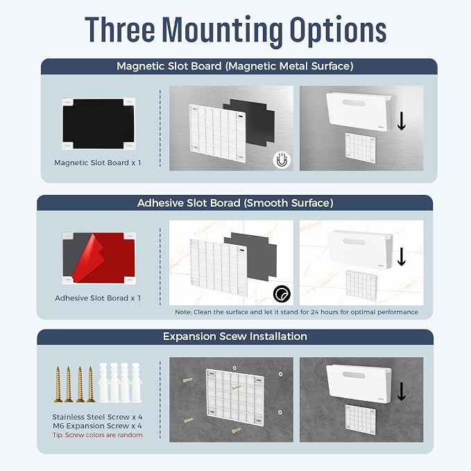 loukin Magnetic File Holder, Wall Mount Paper Organizer, 3 Mount Options | 13.1" x 5.9", Holds up to 300 sheets, Supports 3.31 lb, Magnetic, Adhesive & Screw Mount, Detachable & Portable