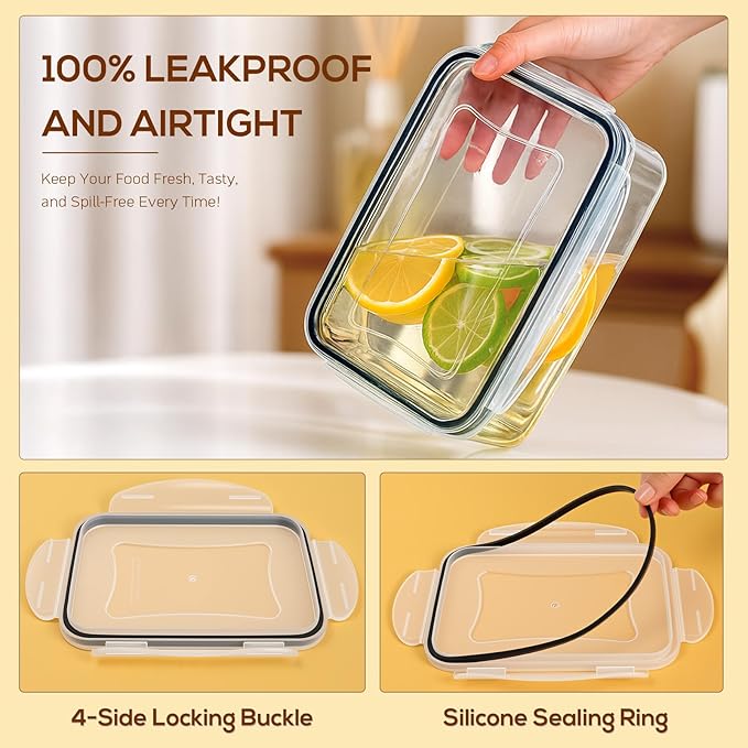 50PCS Thick Food Storage Containers with Airtight Lids for Meal Prep | BPA-Free Plastic Food Container Set for Leftovers, Snacks, Lunch, Fruit, Freezer Storage & Kitchen Organization, Leakproof