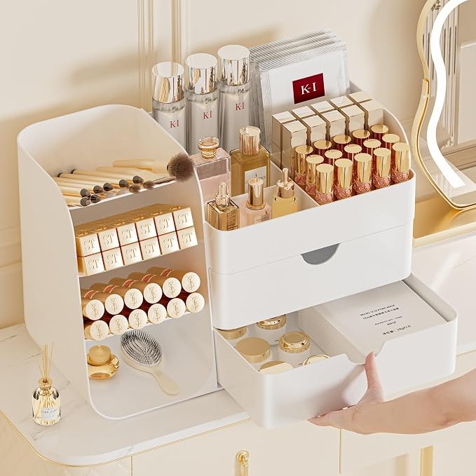 Makeup Organizer with Drawers, Large Capacity Countertop Organizer for Vanity, Bathroom and Bedroom Desk Cosmetics Organizer, Easy To Storage Skincare, Brushes, Eyeshadow, Lipstick (All Green)
