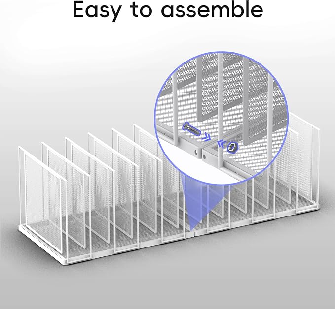 File Organizer for Desk, 11-Section Vertical File Sorter, Paper Holder Organizer Standing Metal File Folder for Office Home Classroom, White