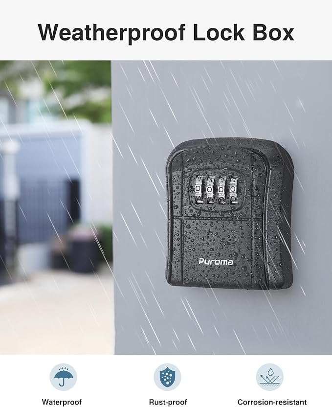 Puroma Key Lock Box Combination Lockbox Wall-Mounted Key Storage Box for House Keys, Resettable Code Safe Security Lock Box for Home, Office, Garage, Apartment Spare Key Storage (1 Pack, Black) | Outside, Portable, Wall Mount, Resettable, Combination, ...