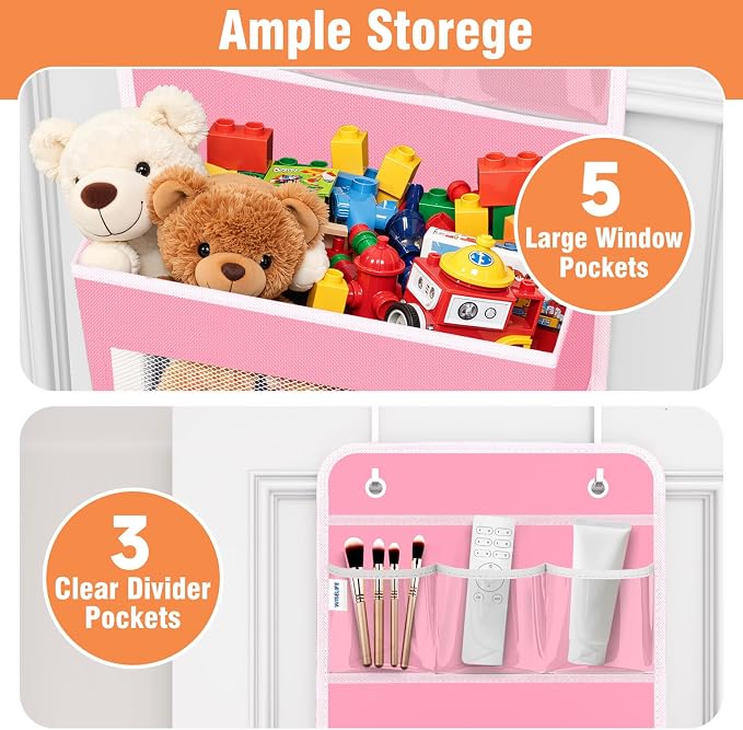 Over The Door Organizer Storage Large Capacity Hanging Bedroom Storage | 6 Shelves, Detachable, 40 LB Capacity, Mesh Design, Clear Window, Sturdy, Storage Organizer for Nursery, Pantry & Closet