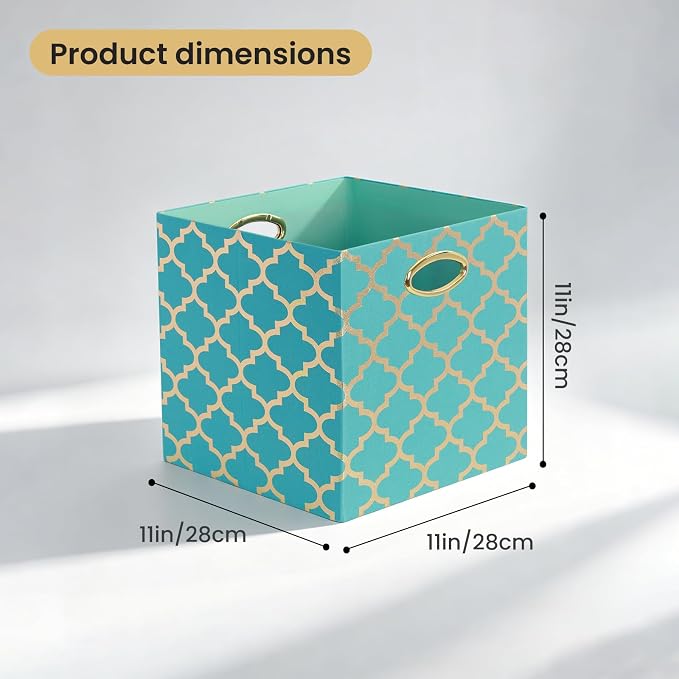 Posprica 11x11x11 Storage Cube Bins, Collapsible Storage Bins Fabric Storage Cubes Organizer Baskets Box Drawers for Shelves, Closet, Wardrobe, Bookshelf, Cabinet, Sky Blue/Gold Lantern, 4 Pack