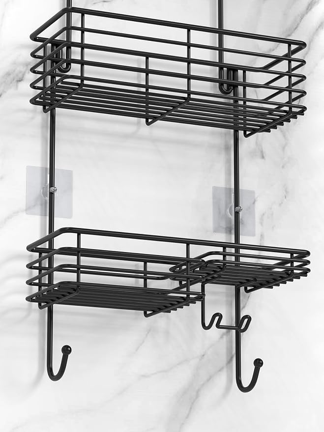 SMARTAKE Hanging Shower Head Caddy, Shower Shelf Organizer, Black | SUS201 Rustproof Stainless Steel Over The Storage Rack, for Toilet, Bathroom