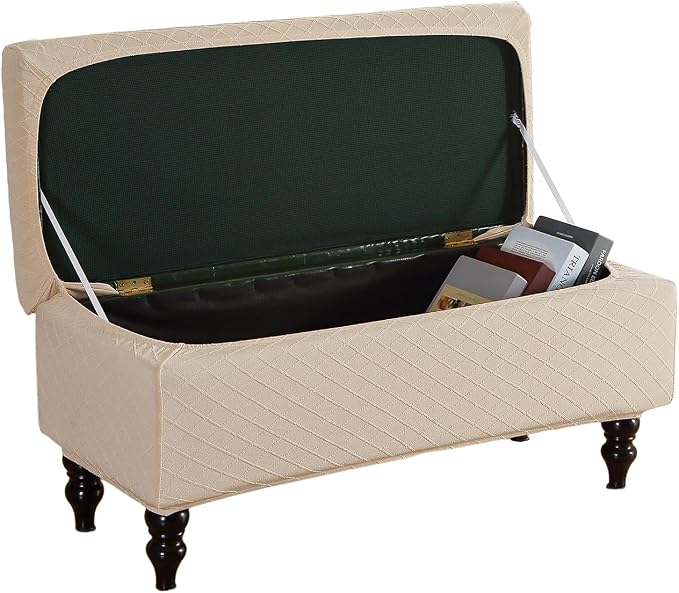 FUANGUI Ottoman Cover Slipcovers Rectangular Folding Stretch | Storage Bench Footrest Sofa Stool Covers Footstool Protector with Elastic Bottom, Removable Washable,Medium