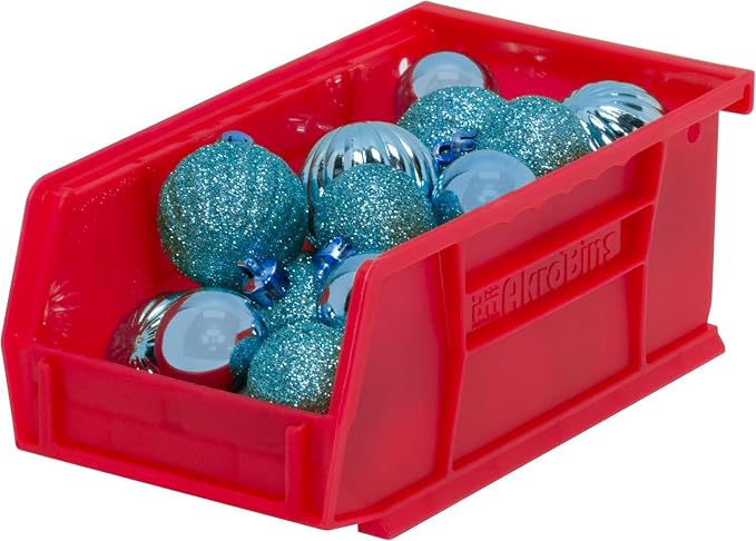 Akro-Mils 30220 AkroBins Plastic Storage Bins, 7"x4"x3", Red, 24-Pack | Space-Saving Stackable Bins for Garage, Pantry, Craft Organization