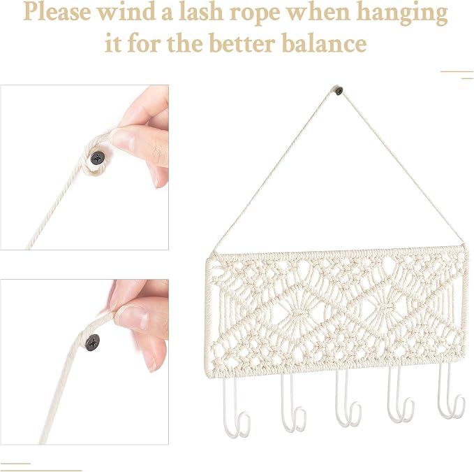 Mkono Key Holder for Wall Decorative Small Macrame Key Holder Boho Home Decor 5 Hooks Display Key Hanger for Entryway, Hallway, Bedroom, Living Room
