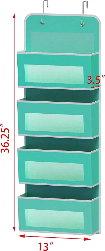 Simple Houseware 4 Clear Pocket Over Door Hanging Organizer, Turquoise | Over the Door Storage for Closet, Bedroom, Bathroom, Pantry