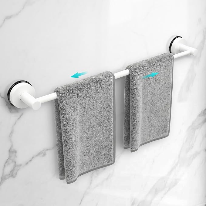 Adjustable Suction Cup Towel Bar for Bathroom Wall,17 Inch~29 Inch Towel Racks for Bathroom,Stainless Steel Bath Towel Holder for Shower(Matte White)