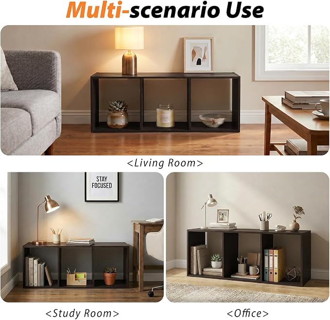 WannabeMyself【Sturdy Build&Easy Assembly】3 Cube Storage Organizer with Anti-Tipping Kits,Reversible Open Back Book Shelf, Bookcase for Living Room,Bedroom,Entrance Hall,Office,12.2×11.4×35.9,Chocolate