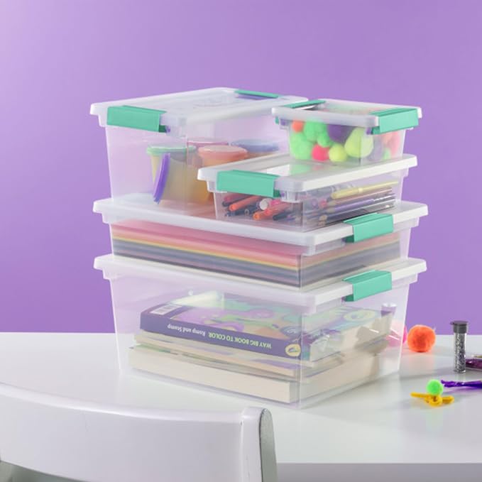 Sterilite Clip Box, Stackable Clear Plastic Bins- Deep, 12-Pack | Storage Containers with Latching Lids for Writing, Arts or Crafts Supplies - Home, Office, Classroom & Workshop Organization