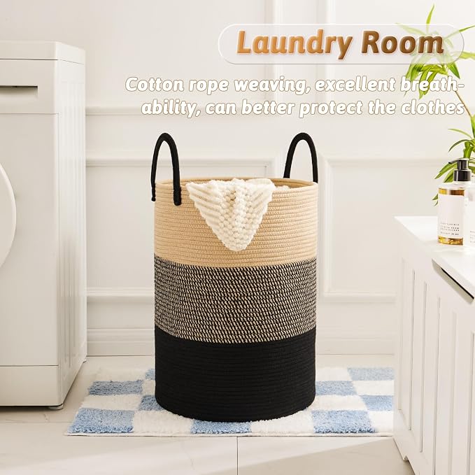 Artfeel Laundry Basket,Woven Cotton Rope Laundry Hamper,80L for Decorative Storage of Dirty Clothes,Toys and Blankets in Bathroom,Bedroom and Living Room