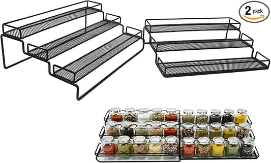 3-Tier Expandable Spice Rack, Adjustable Length 12.5 to 24.5 Inches, Space Saving Kitchen Storage Organizer & Shelf for Cabinet, Countertop, Cupboard