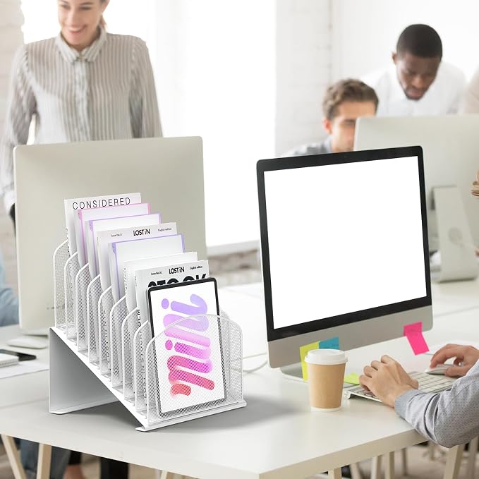 Sinboun Inclined Desk File Organizer Folder Holder with 8-Section, White